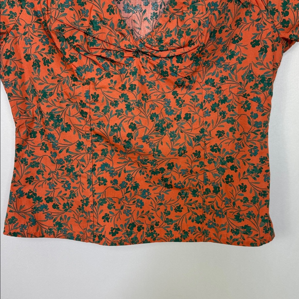 Madewell Amari Twist Detail Shirt Sunset Haze Orange Green Size 4 V Neck - Picture 9 of 15